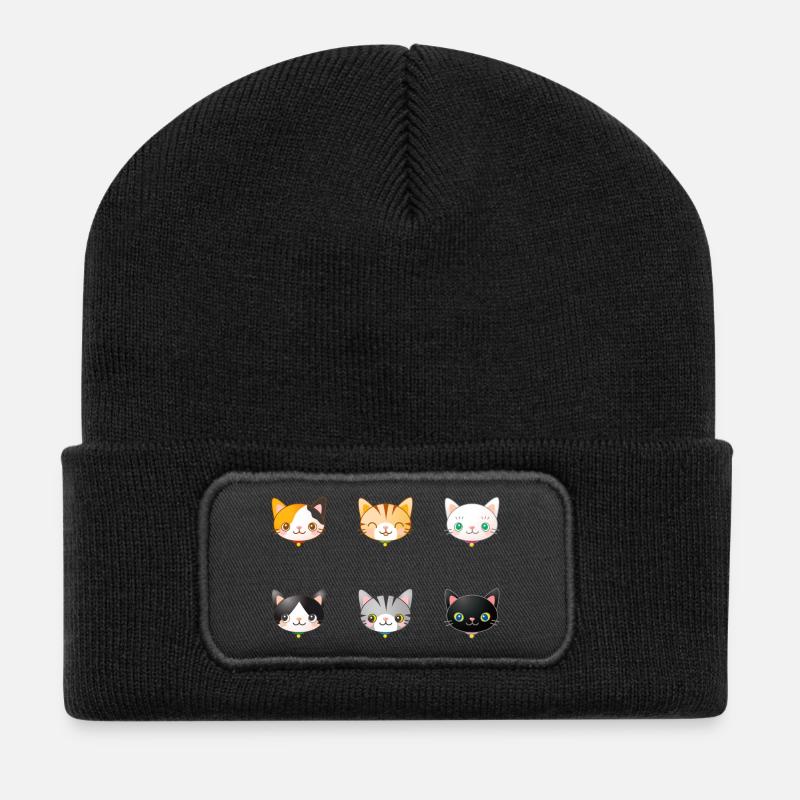 Katzen - Recycelte Patch Beanie - Schwarz