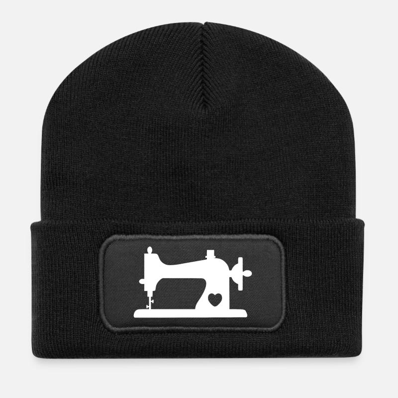 Nähmaschine mit Herz - Recycelte Patch Beanie - Schwarz