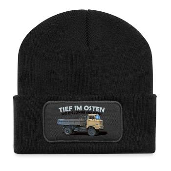 ifa w50 ddr ossi - Recycelte Patch Beanie - Schwarz - Vorne
