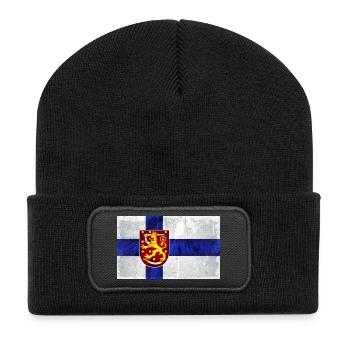 Finnland Flagge Löwe - Recycelte Patch Beanie - Schwarz - Vorne