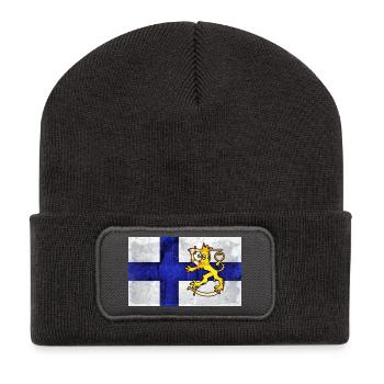 Finnland Flagge + Löwe - Recycelte Patch Beanie - Dunkelgrau - Vorne