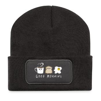 Bon petit déjeuner, Équipe I, cadeau brunch - Beanie recyclé à patch - charbon - Devant