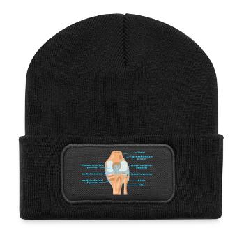 Physio Knie Anatomie Kreuzband Meniskus - Recycelte Patch Beanie - Schwarz - Vorne