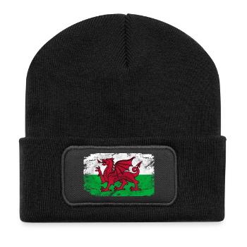 Wales Flag - Vintage Look - Recycelte Patch Beanie - Schwarz - Vorne