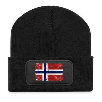 Norway Vintage Flag - Recycelte Patch Beanie - Schwarz - Vorne