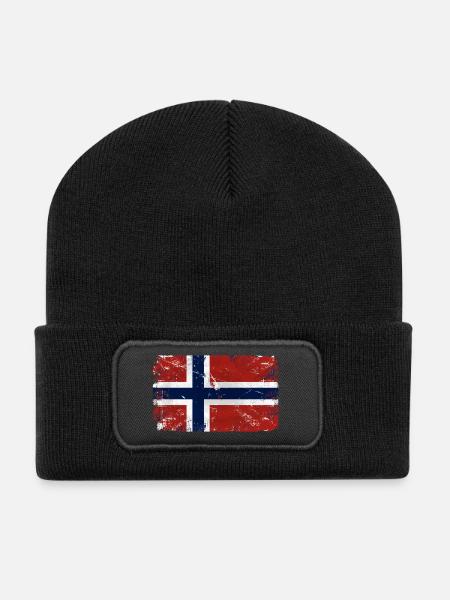 Norway Vintage Flag - Recycelte Patch Beanie - Schwarz