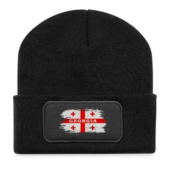 Georgien Vintage Flagge - Recycelte Patch Beanie - Schwarz - Vorne