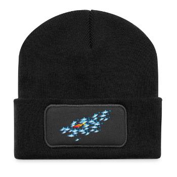 bunter farbenfroher Fisch im Fisch Schwarm - Recycelte Patch Beanie - Schwarz - Vorne