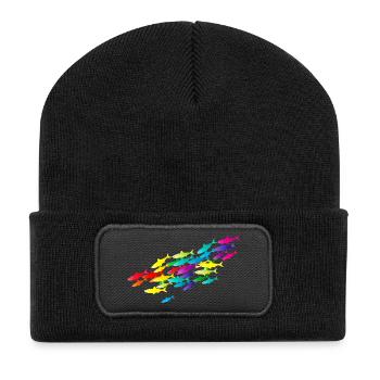 bunter Fisch Schwarm in leuchtenden Farben - Recycelte Patch Beanie - Schwarz - Vorne