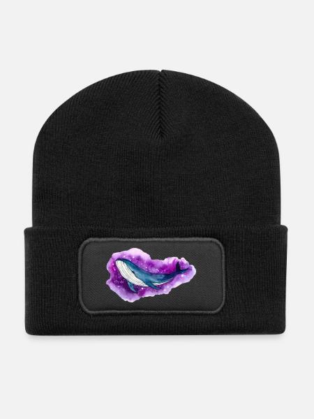 Blue Whale Galaxy Space Whale Fantasy Shirt - Recycled Patch Beanie - black