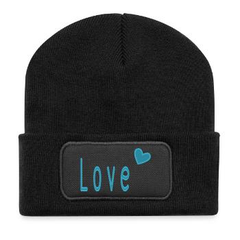 VALENTINSTAG. ICH LIEBE DICH. ICH LIEBE DICH. LIEBE. LIEBE - Recycelte Patch Beanie - Schwarz - Vorne