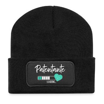 Patentante Loading Herz Patin Patenkind Junge - Recycelte Patch Beanie - Schwarz - Vorne