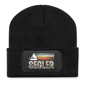 Segeln Segler Segelboot Retro Vintage - Recycelte Patch Beanie - Schwarz - Vorne