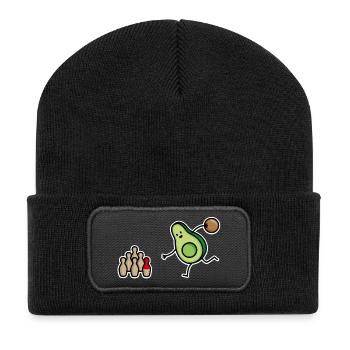 Lustige Avocado Bowling, Bowler, kegeln, Kegler - Recycelte Patch Beanie - Schwarz - Vorne