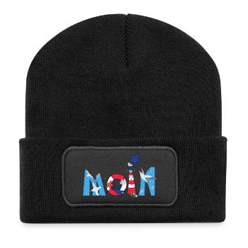 Moin Kinder Motiv - Recycelte Patch Beanie - Schwarz - Vorne