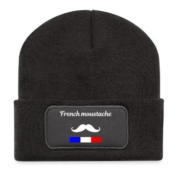 French Moustache - Beanie recyclé à patch - charbon - Devant
