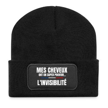 homme humour, cheveux, super pouvoir, chauve - Beanie recyclé à patch - noir - Devant