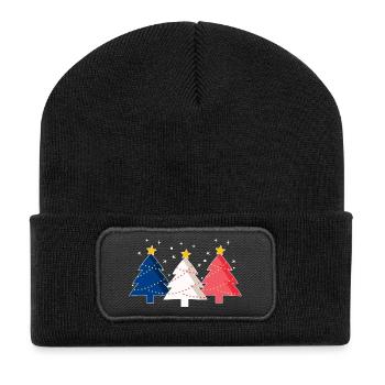 Joyeux Noël Weihnachtsbäume Frankreich Flagge - Recycelte Patch Beanie - Schwarz - Vorne