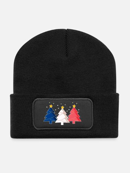 Joyeux Noël Weihnachtsbäume Frankreich Flagge - Recycelte Patch Beanie - Schwarz