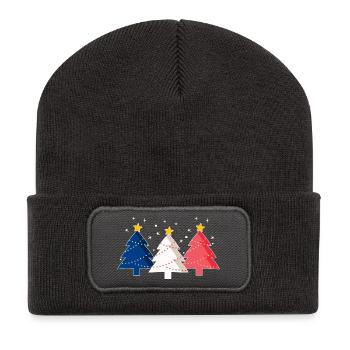 Joyeux Noël Arbres de Noël Drapeau France - Beanie recyclé à patch - charbon - Devant