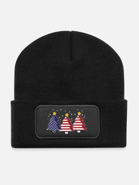 Christmas Trees America USA Flag - Recycled Patch Beanie - black