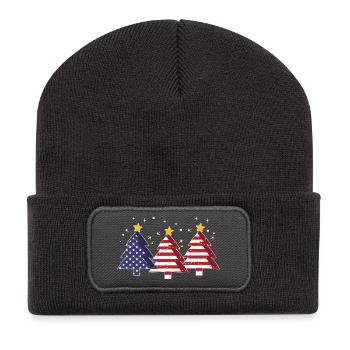 Weihnachtsbäume Amerika USA Flagge - Recycelte Patch Beanie - Dunkelgrau - Vorne