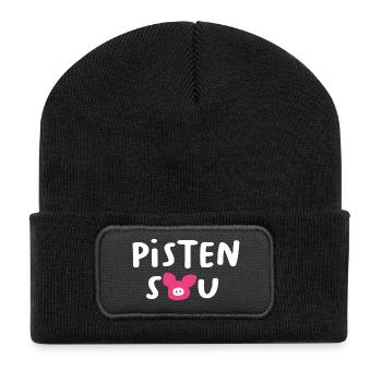 Pistensau Schwein Handschrift Après-Ski Skiurlaub - Recycelte Patch Beanie - Schwarz - Vorne