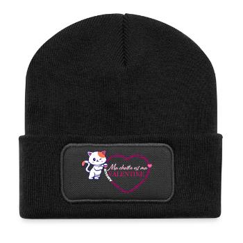 Chat Valentine Coeur Félin - Beanie recyclé à patch - noir - Devant
