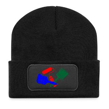 Pinceaux et rouleau de peinture en bleu rouge vert logo - Beanie recyclé à patch - noir - Devant