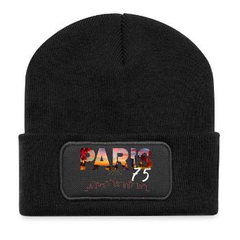 Coucher de soleil de la skyline néon de Paris - Beanie recyclé à patch - noir - Devant