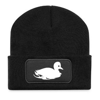 Stockente, Entensilhouette im Wasser - Recycelte Patch Beanie - Schwarz - Vorne