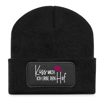 Küss mich Ich erbe den Hof - Hoferbe - Hoferbin - Recycelte Patch Beanie - Schwarz - Vorne