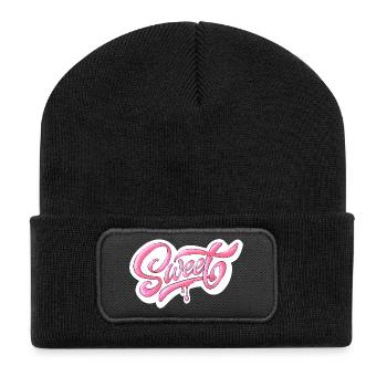 Sweet Pink Glitter Hand Lettered Design - Recycled Patch Beanie - black - Front