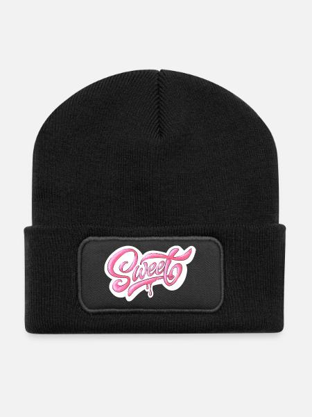 Sweet Pink Glitter Hand Lettered Design - Recycled Patch Beanie - black
