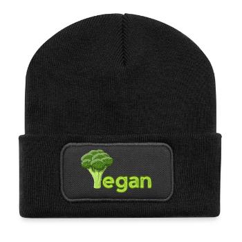 Vibrant Vegan Broccoli Logo - Recycled Patch Beanie - black - Front