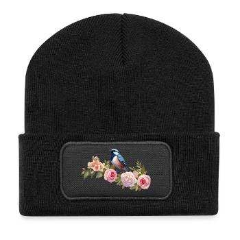 Bird on a flowering branch in spring - Recycled Patch Beanie - black - Front