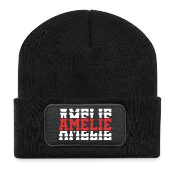 Amelie T-Shirt T-Shirt Geschenkidee gestapelter Text - Recycelte Patch Beanie - Schwarz - Vorne