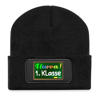 Grundschule 1. Klasse HURRA - Recycelte Patch Beanie - Schwarz - Vorne