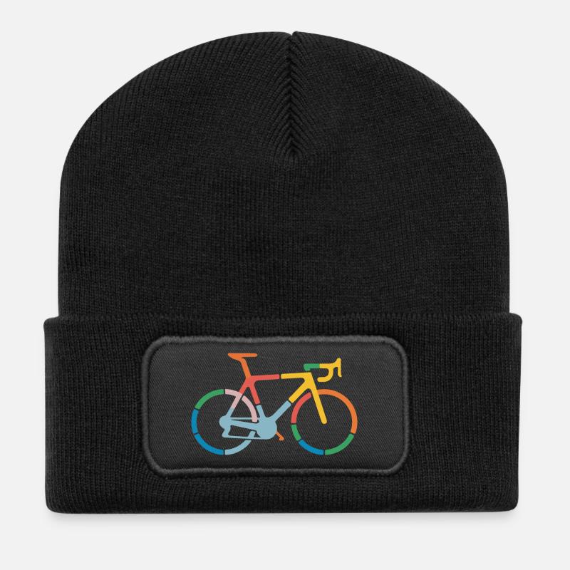 Buntes Fahrrad Line Art Design - Recycelte Patch Beanie - Schwarz
