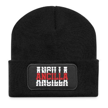 Girl Name Ancilla gestapelte Geschenkidee - Recycelte Patch Beanie - Schwarz - Vorne