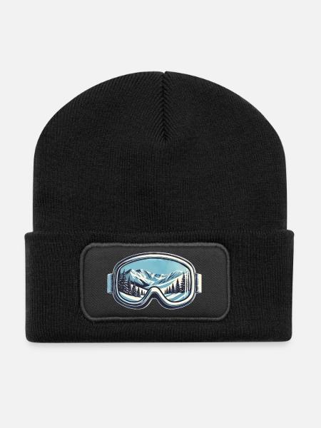 Wintersport Ski Snowboard Skibrille Urlaub - Recycelte Patch Beanie - Schwarz