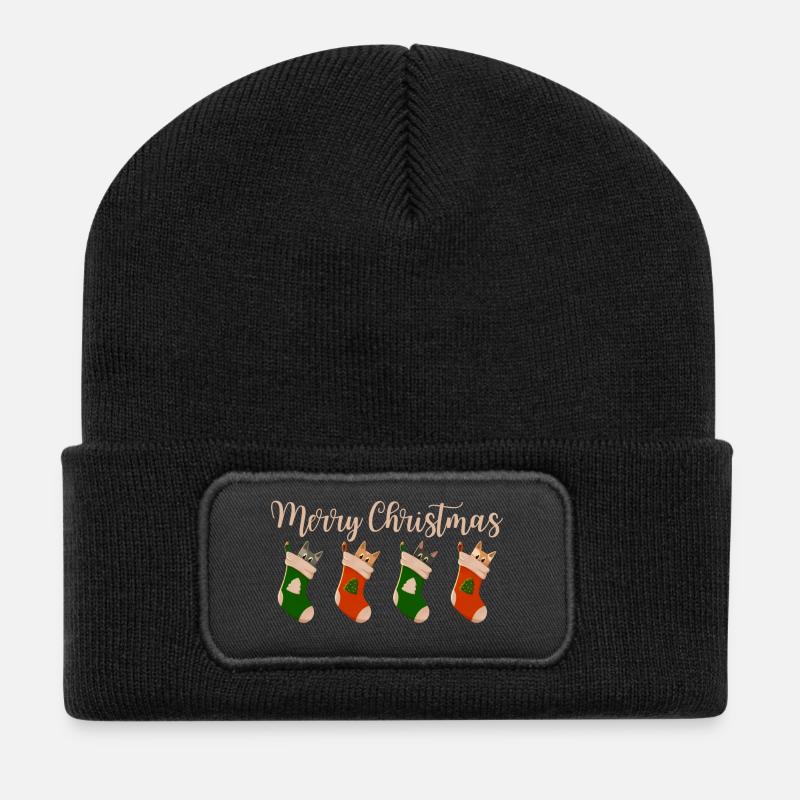 Merry Christmas - Katzen für Weihnachten - Recycelte Patch Beanie - Schwarz