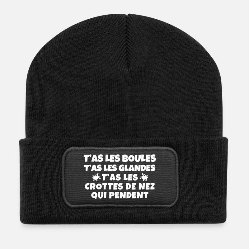 jalousie, crotte de nez, phrase drôles - Beanie recyclé à patch - noir