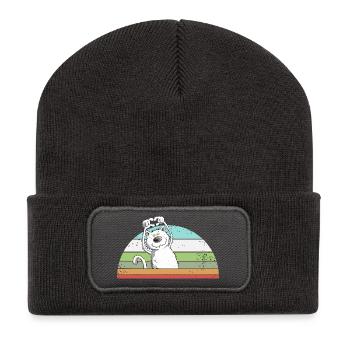 Droll Cat Cartoon Vintage Cat Lover - Beanie recyclé à patch - charbon - Devant
