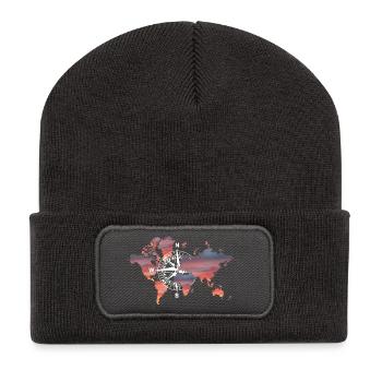 Welt Kompass - Recycelte Patch Beanie - Dunkelgrau - Vorne