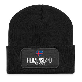 Herzensland Island Skandinavien Urlaub Reise - Recycelte Patch Beanie - Schwarz - Vorne