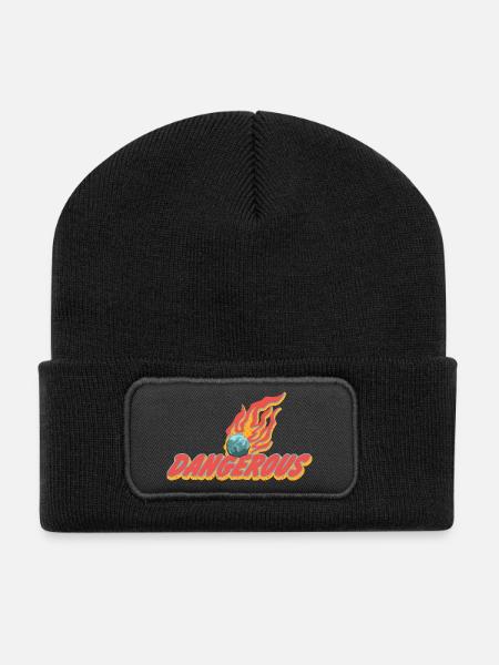 Gefährlich – Flammender Meteor Statement - Recycelte Patch Beanie - Schwarz
