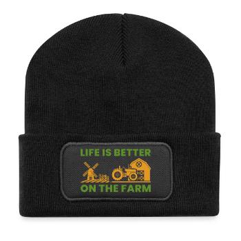 fermier fermier vintage fermier cadeau dicton - Beanie recyclé à patch - noir - Devant