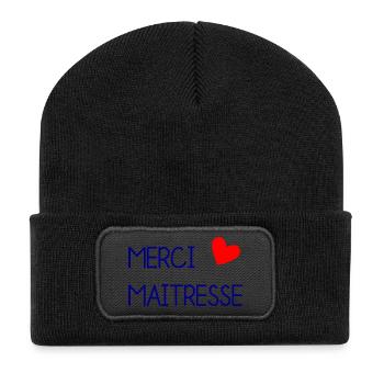 GELIEBTE. MEISTER. VIELEN DANK. DANKE HERRIN - Recycelte Patch Beanie - Schwarz - Vorne