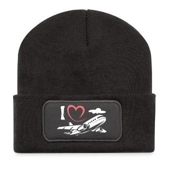 J’aime les avions - Symbole de l’aviation et des pilotes - Beanie recyclé à patch - charbon - Devant